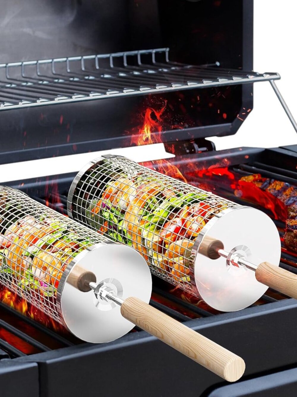Rolling Grill Basket, Grilling Accessories, Outdoor Camping, Gifts for Men